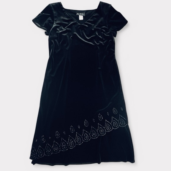 S.L. Fashions Dresses & Skirts - S.L. Fashions Womens Dress 12 Beaded Midi Black Velvet V Neck Cap Sleeve Stretch